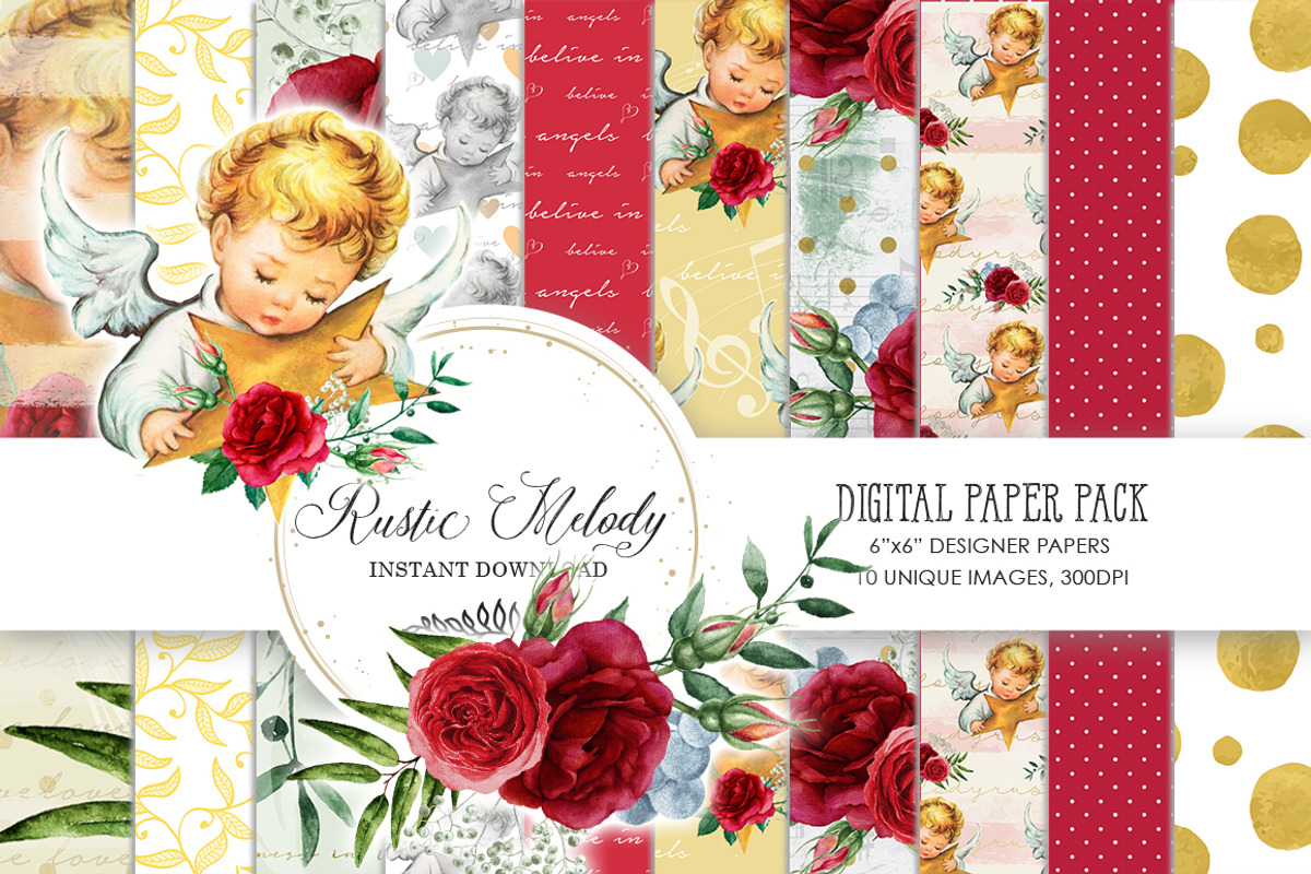 ANGEL DIGITAL PAPER PACK, a Pattern Graphic by rusticmelody (Photo 1 of 2)
