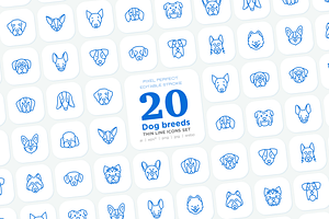 Dog Breeds 20 Thin Line Icons Set