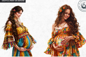 Watercolor Pregnant Woman Clipart Se