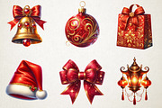Elegant Gold & Red Christmas Clipart, an Illustration by RobertsArt (Thumbnail 2 of 7)
