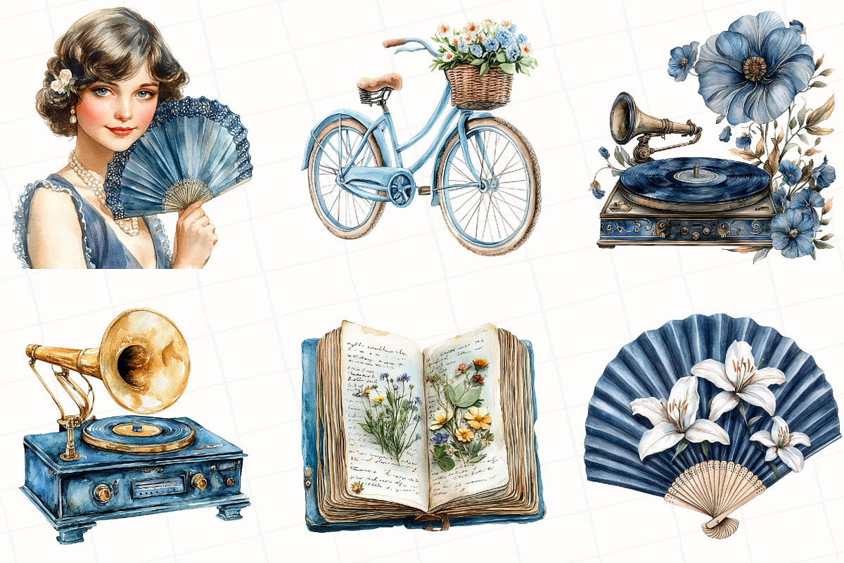 1920s Blue Summer Clipart, an Illustration by OK Design (Photo 3 of 5)