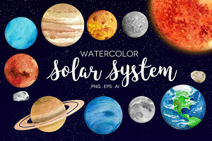 Watercolor Solar System Clip Art