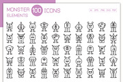 100 Cute Monster Character Icons Set, an Outline Icon by Designfour (Thumbnail 1 of 7)