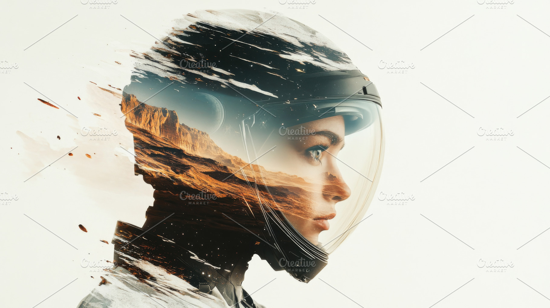 Double exposure female astronaut in, a Photo by Dvoevnore photos