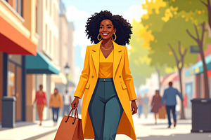 Black woman in her 40s walking confidently down a city street, a Person Illustration by DanFLCreativo