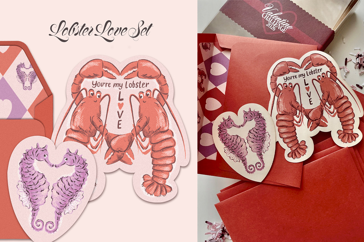 Valentine's Cards Die-Cut Shapes, a Seasonal Illustration by HannaSymo (Photo 2 of 13)