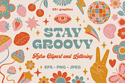 Stay Groovy Retro Clipart &Lettering, an Object Graphic by ElenKoss (Thumbnail 1 of 10)