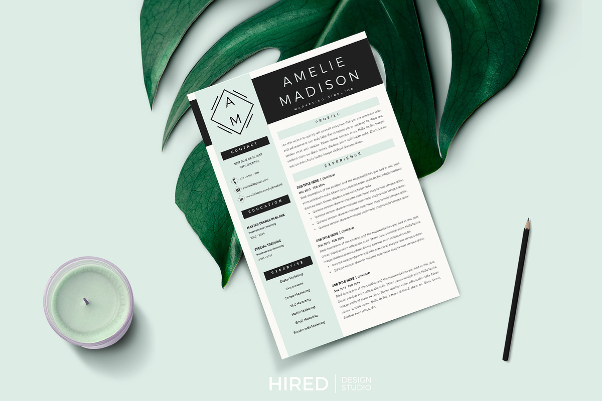 Marketing Resume CV for Word & Pages, a Resume Template by HIRED Design Studio (Photo 11 of 11)