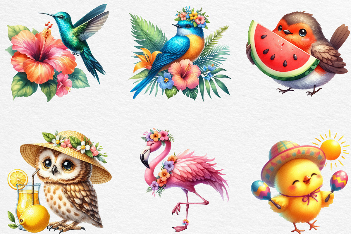 Watercolor Summer Bird Clipart, an Illustration by Black Bird Studio (Photo 2 of 6)