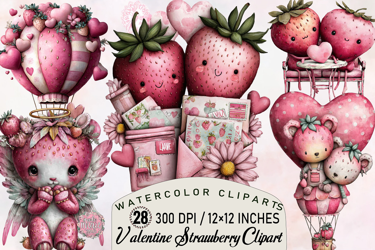 Valentine Strawberry Clipart Bundle., an Illustration by SVGArt (Photo 1 of 8)