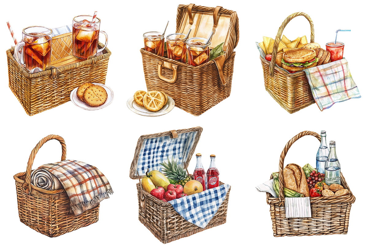 Summer Picnic Basket Clipart Bundle, an Illustration by Pixels.Craft (Photo 4 of 10)