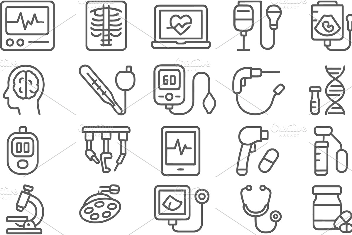 Collection of vector line icons, a Healthcare Illustration by ZinetroN
