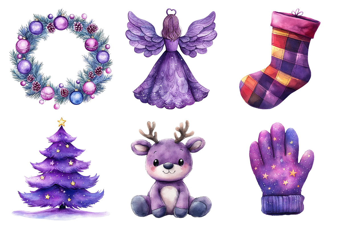 Watercolor Purple Christmas Clipart, an Illustration by Daily.Designs (Photo 3 of 5)