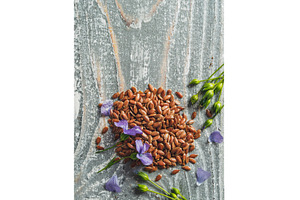 Flax seeds and flaxseed oil with, a Food & Drink Photo by Fascinadora