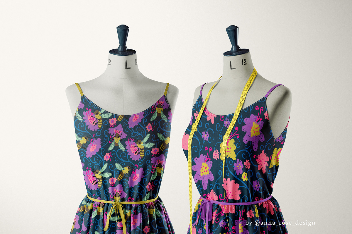 Midnight Hive - Bee Floral Patterns, a Pattern Graphic by Rose Design (Photo 3 of 13)