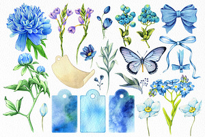 Floral Watercolor Set Blue