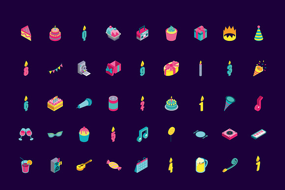 Birthday Isometric Icon Set preview 2