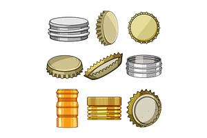metall bottle cap set cartoon vector, an Illustration by pikepicture
