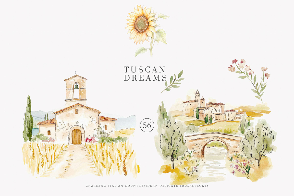 Tuscan clipart Italian watercolor, a Decorative Illustration by Patishop Art (Photo 6 of 11)