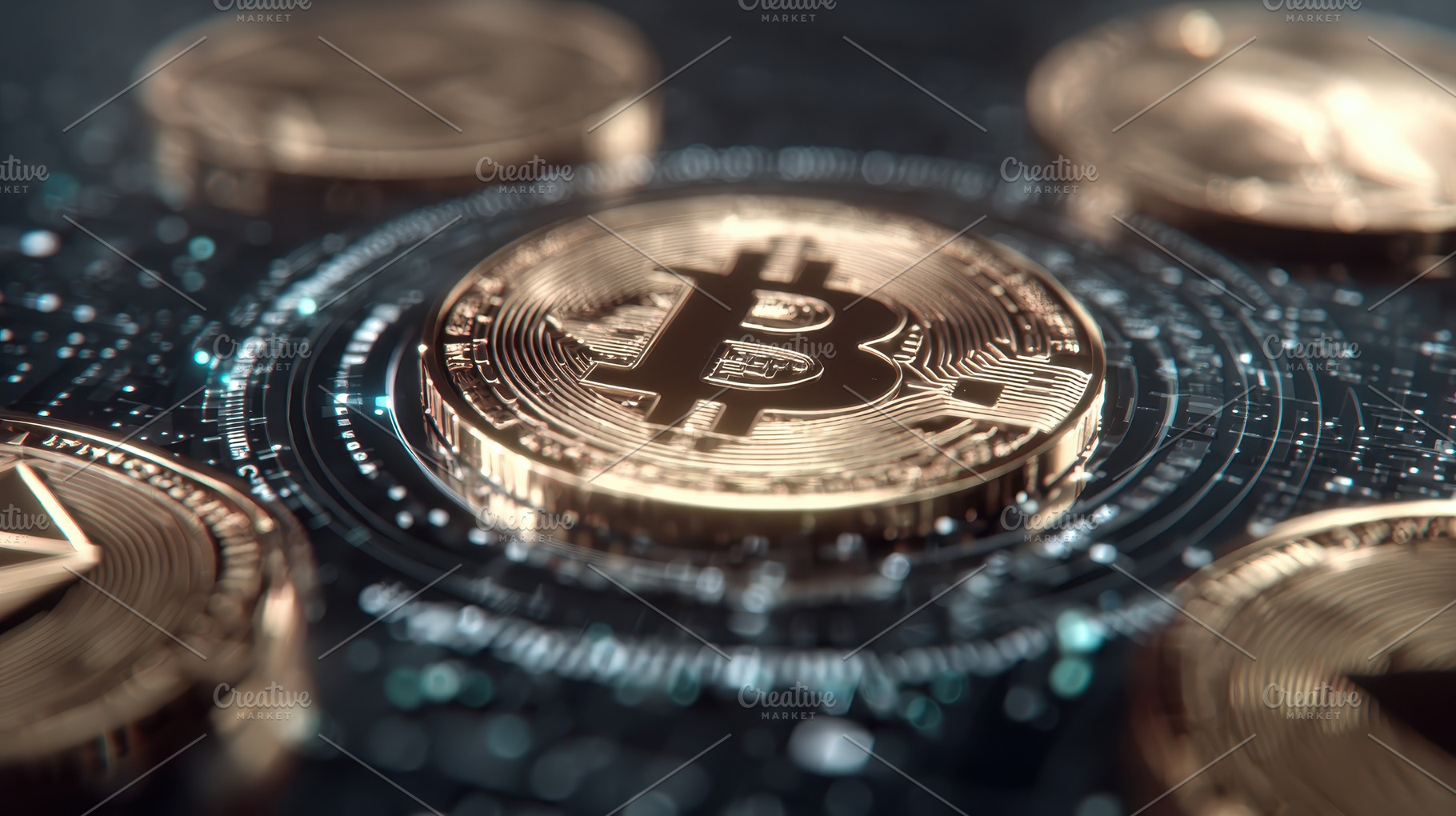 Golden Bitcoin Cryptocurrency Digita, a Photo by Pixeness Studio