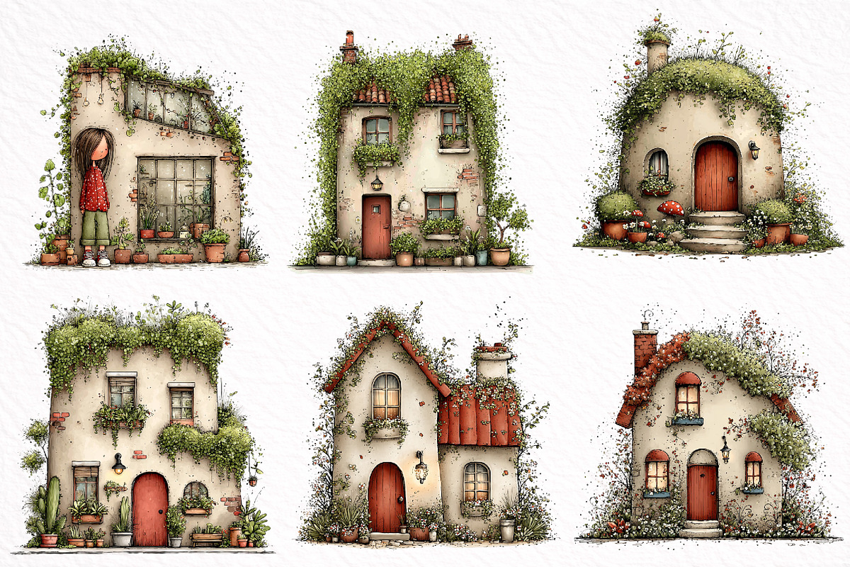 Green Summer Home Watercolor Clipart, an Illustration by DreamArtGraphic (Photo 4 of 8)