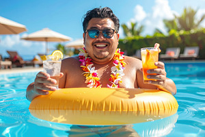 Man Relaxing on Pool Float with Cocktails, a Sports & Recreation Photo by Davizro's Market