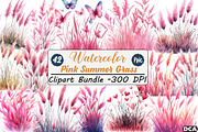 Pink Summer Grass Clipart, an Illustration by DreamCafeArt (Thumbnail 1 of 7)
