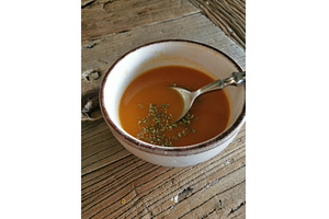 Lentil soup with oregano in ceramic, a Food & Drink Photo by sceptical cactus
