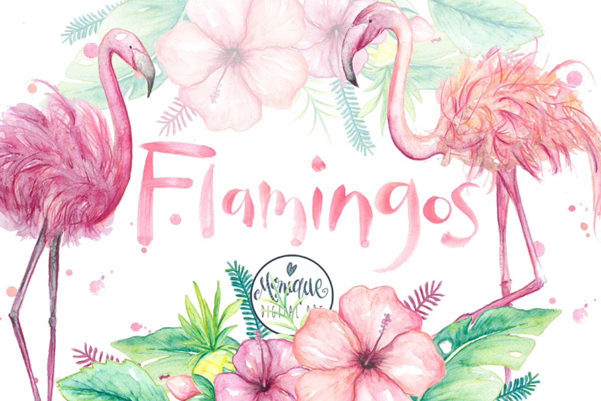Flamingo clipart, watercolor, an Illustration by Monique Digital Art (Photo 1 of 2)