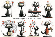 Quirky Valentine Black Cat Clipart, an Illustration by OK Design (Thumbnail 2 of 6)
