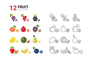 Colorful collection of fruit line, a Food Illustration by okskukuruza