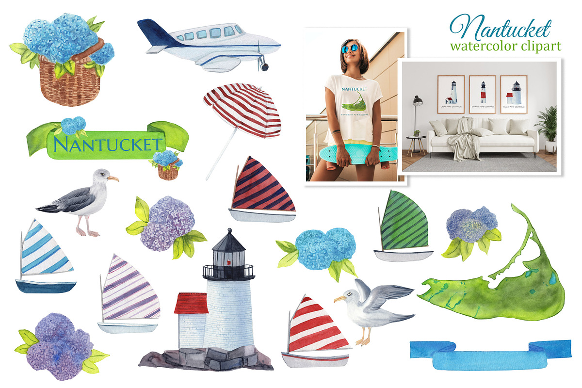 Nantucket Island watercolor map, an Illustration by s.yanyeva (Photo 3 of 5)