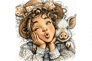 Girl And Piglet Clipart JPG, a Person Illustration by Memories By Lea (Thumbnail 7 of 19)