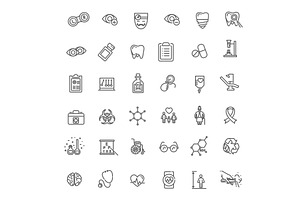 Line medicine outline symbols, a Healthcare Illustration by Tettygreen