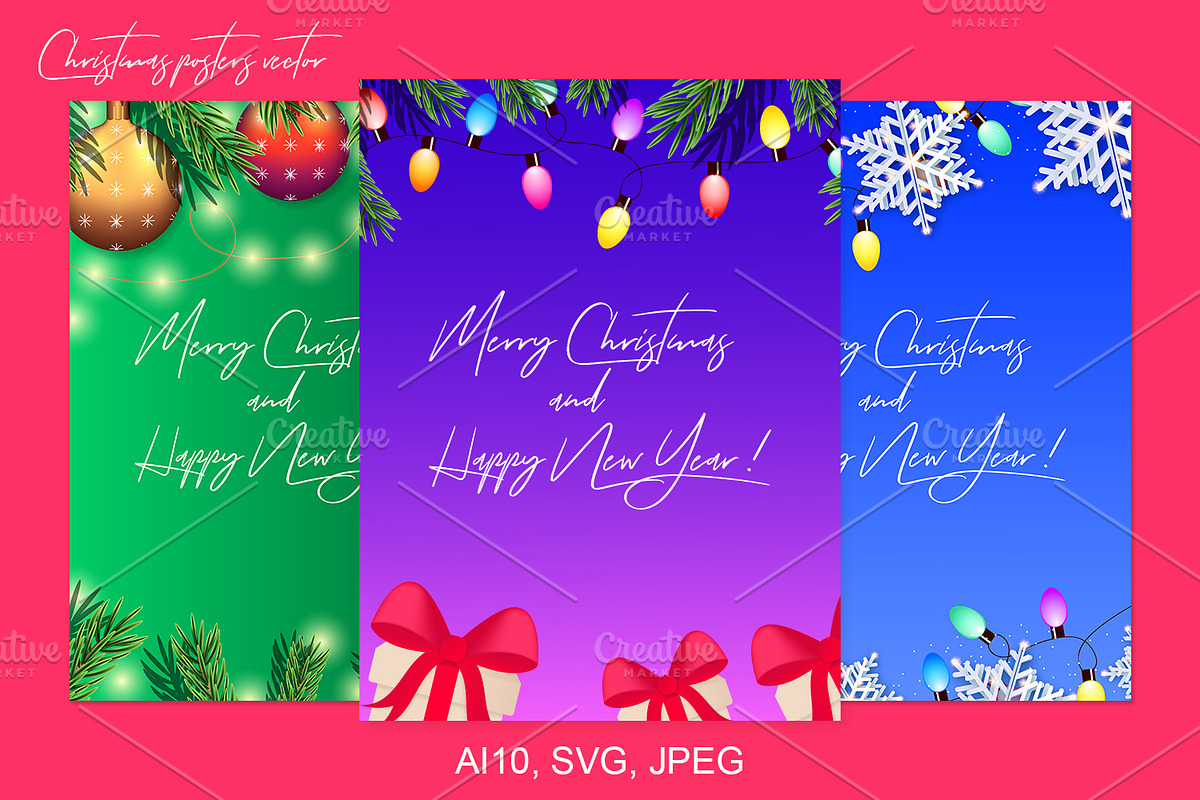 Merry Christmas Posters Vector, a Poster Template by kh_cat (Photo 1 of 4)