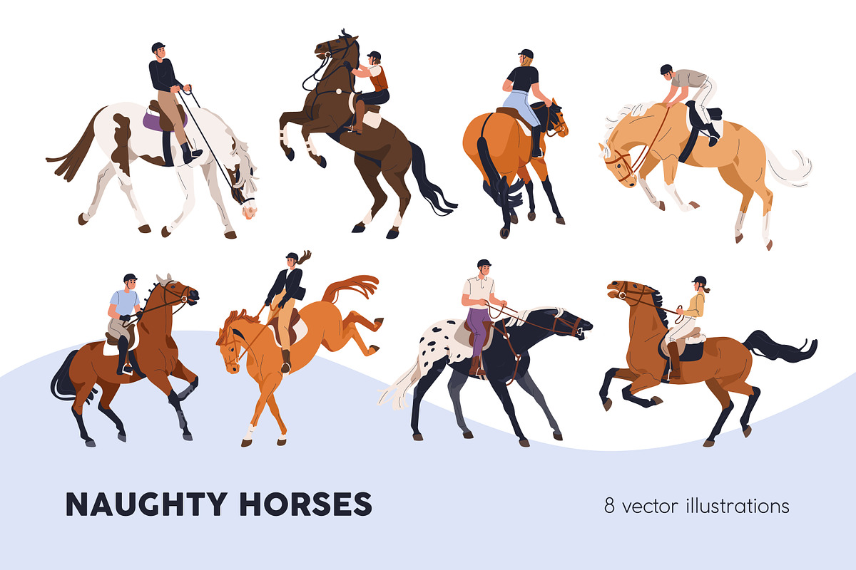 Disobedient horses with riders set, an Animal Illustration by Good Studio (Photo 1 of 8)