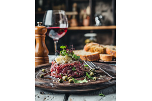 Raw Beef Tartar with Cheese and Wine, a Food & Drink Photo by Rodica Ciorba