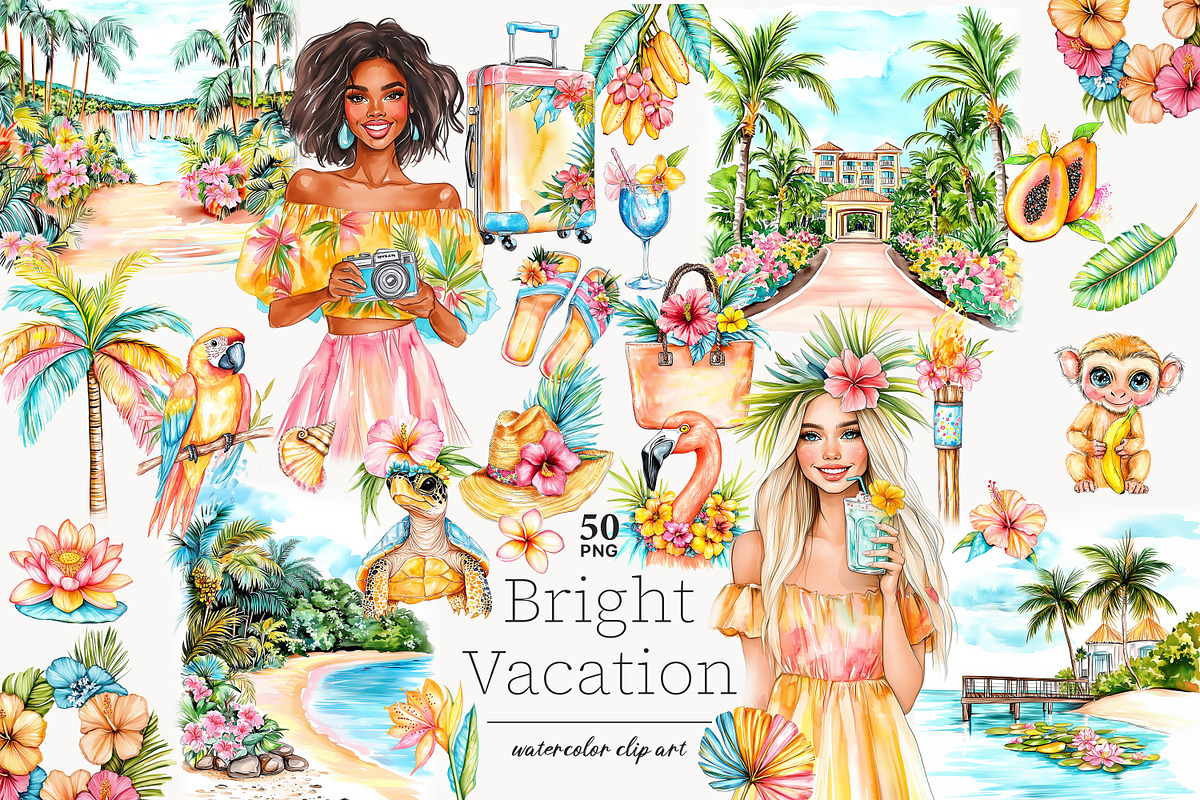 Tropical Summer Clipart | Vacation, a Person Illustration by GlamArtZhanna (Photo 1 of 8)