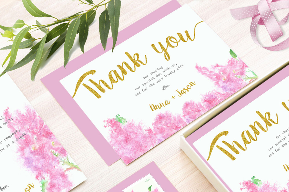 Pink Lilac Watercolor Wedding Suite, a Stationery Template by Love Design (Photo 5 of 14)