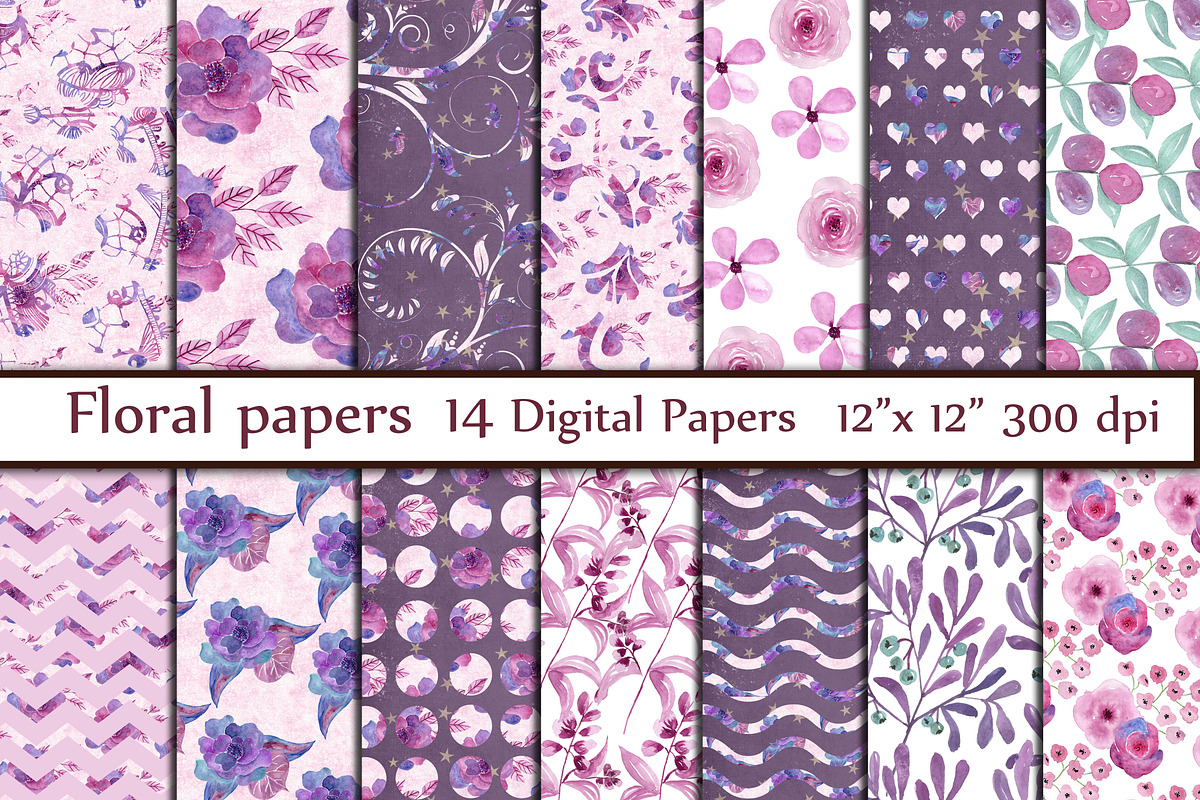 Floral digital paper pack, a Pattern Graphic by chilipapers