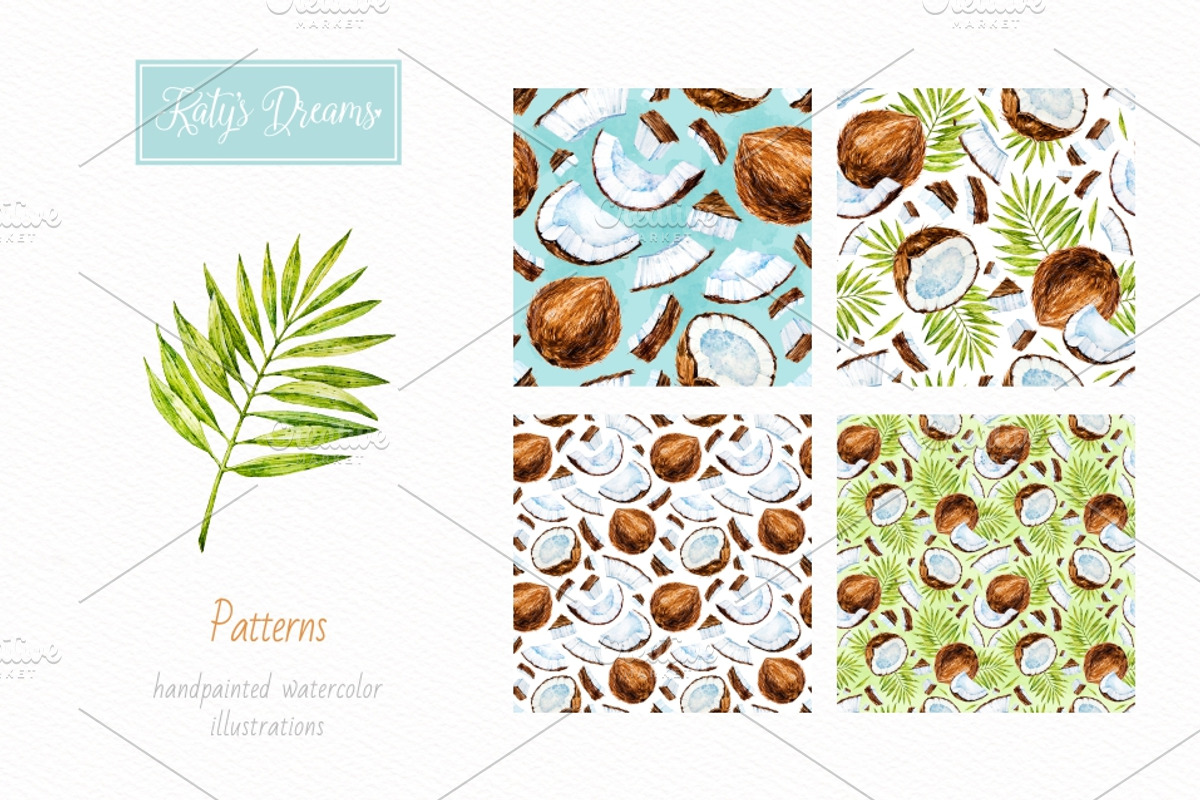 Coconut. Watercolor., a Decorative Illustration by Ekaterina Mikheeva (Photo 4 of 5)
