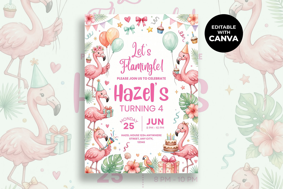 Flamingo Birthday Invitation, an Invitation Template by M9 Design (Photo 1 of 4)
