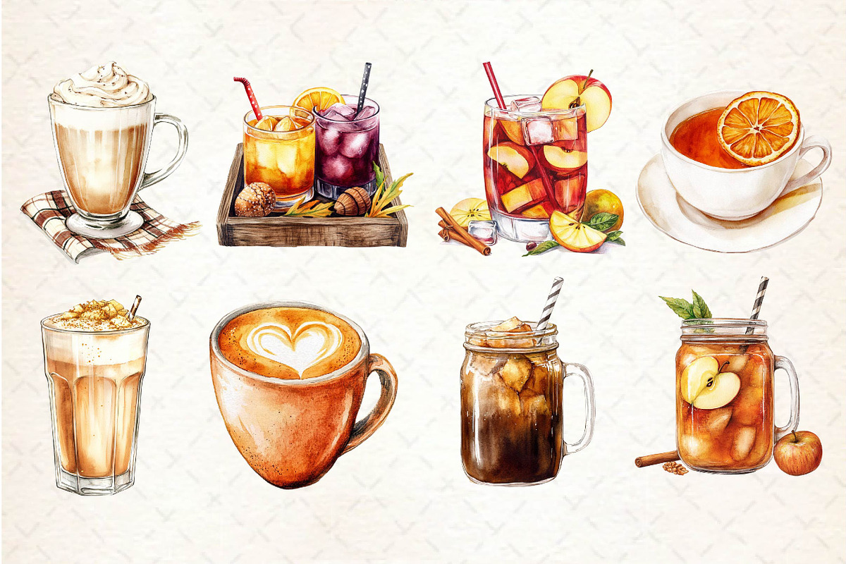 Fall Drinks Sublimation Clipart, an Illustration by Dream Creation (Photo 3 of 4)