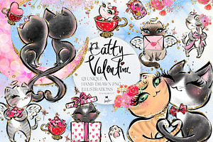 Valentine Cats Glitter Clipart PNG, an Animal Illustration by KaramfilaS