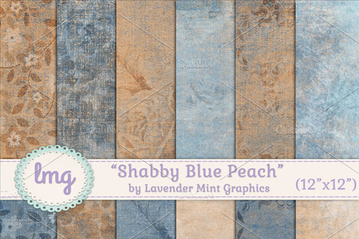 Shabby Blue Peach Scrapbook Papers, a Pattern Graphic by Lavender Mint Graphics (Photo 1 of 2)