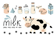 Dairy products and a cow, a Pattern Graphic by Oxi An illustrator (Thumbnail 1 of 7)