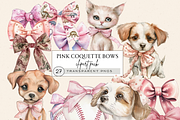 PINK COQUETTE BOWS AND DOGS CLIPART, an Animal Illustration by Daring Digies (Thumbnail 1 of 7)