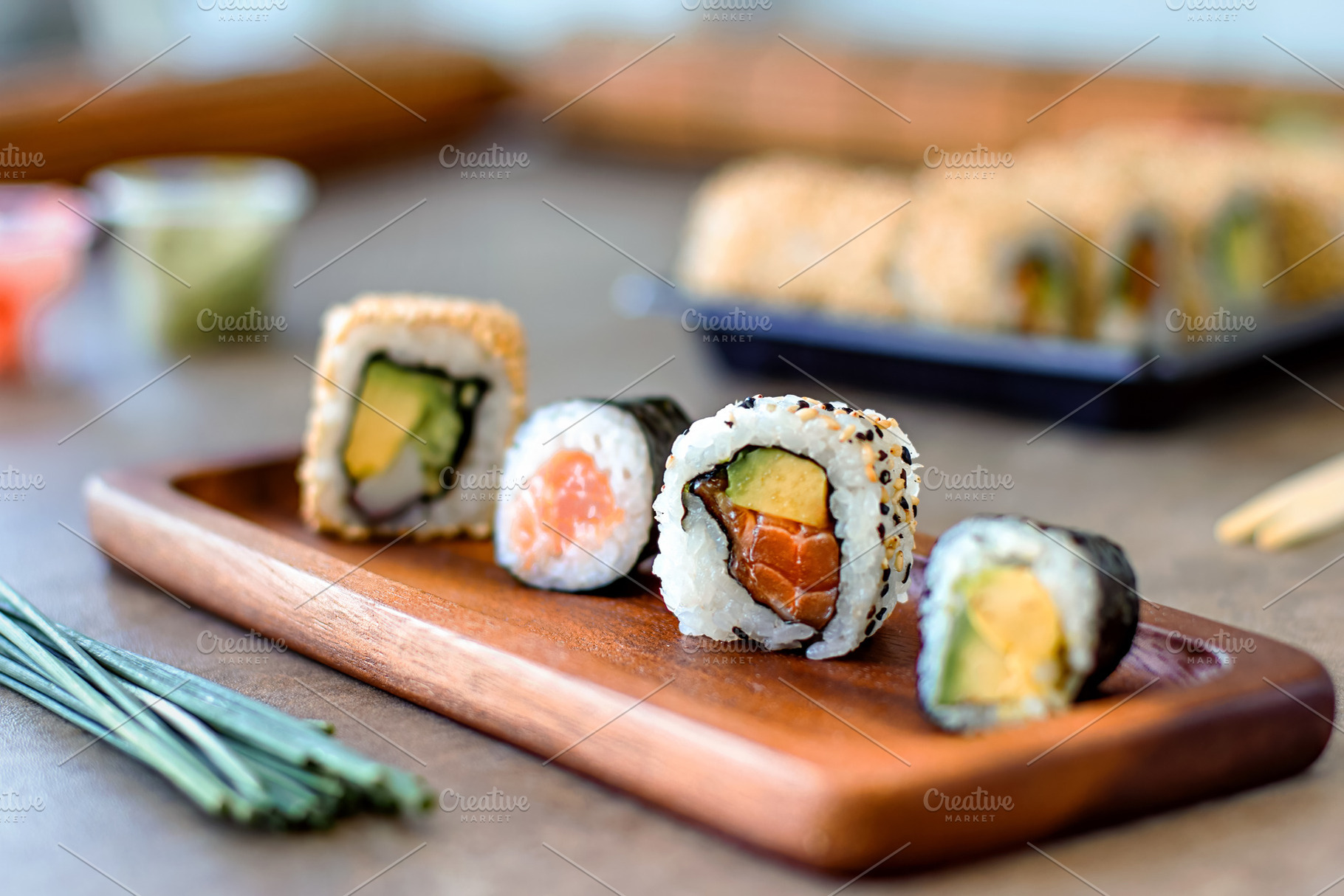 detail of salmon sushi, a Food & Drink Photo by Perpis