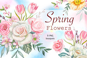 Watercolor Spring Floral Bouquet