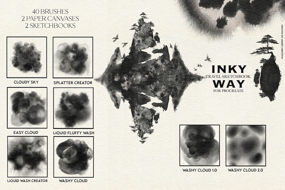 Inky Way Travel Procreate Sketchbook, a Brush Add-On by Liquid Amethyst Art (Photo 6 of 7)